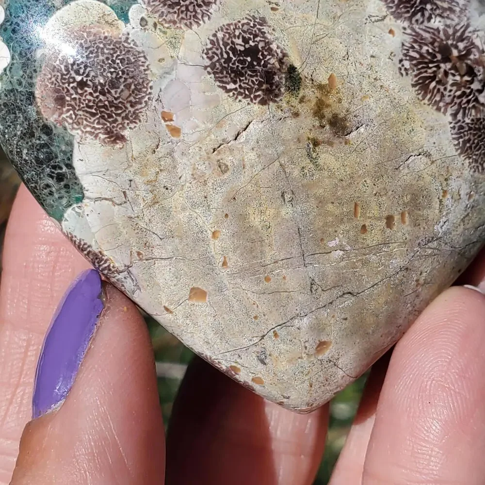 Green Rhyolite Cherry Blossom Puffy Heart Crystal Carving 96 grams